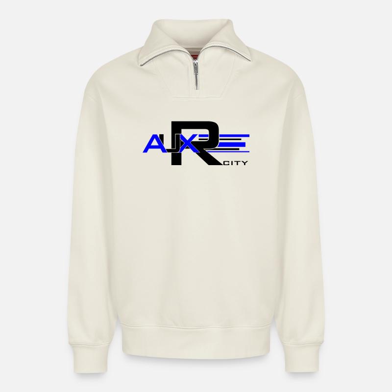 Auxerre Geometric Blue - Relaxed Unisex Organic Half Zip Sweatshirt – von SPREAD - Naturweiß