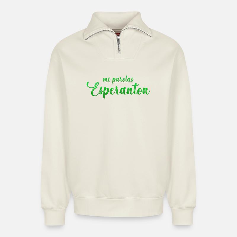 Die Parolas meines Esperanton - Relaxed Unisex Organic Half Zip Sweatshirt – von SPREAD - Naturweiß