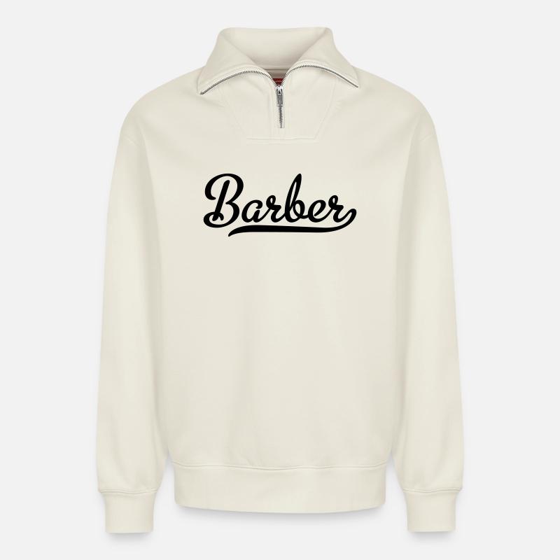 Barber - Relaxed Unisex Organic Half Zip Sweatshirt – by SPREAD - off white