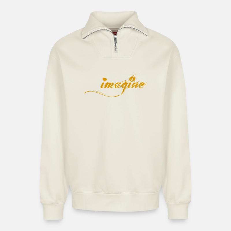 imagine - Relaxed Unisex Organic Half Zip Sweatshirt – von SPREAD - Naturweiß