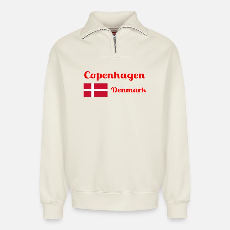 Copenhague, Danemark - Imprimés élégants - Sweat unisexe décontracté en coton biologique à demi-zip – de SPREAD - blanc cassé