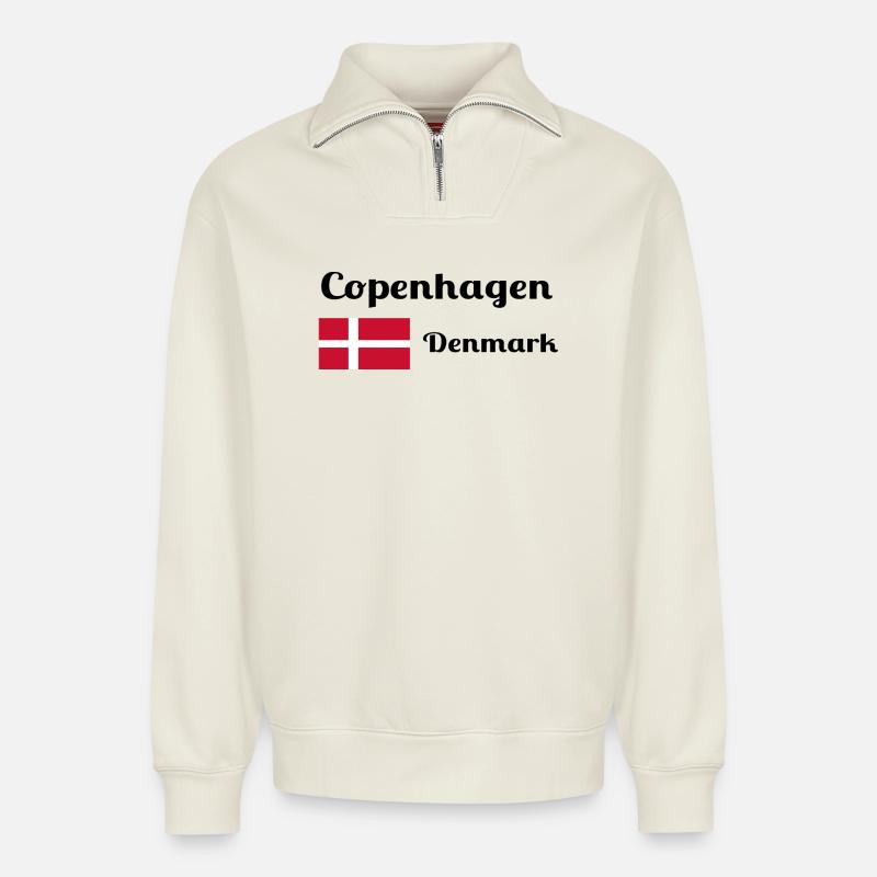 Copenhagen Denmark - Stylish prints - Relaxed Unisex Organic Half Zip Sweatshirt – by SPREAD - off white