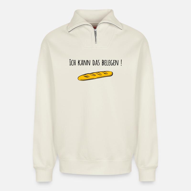 Baguette - Sweat unisexe décontracté en coton biologique à demi-zip – de SPREAD - blanc cassé