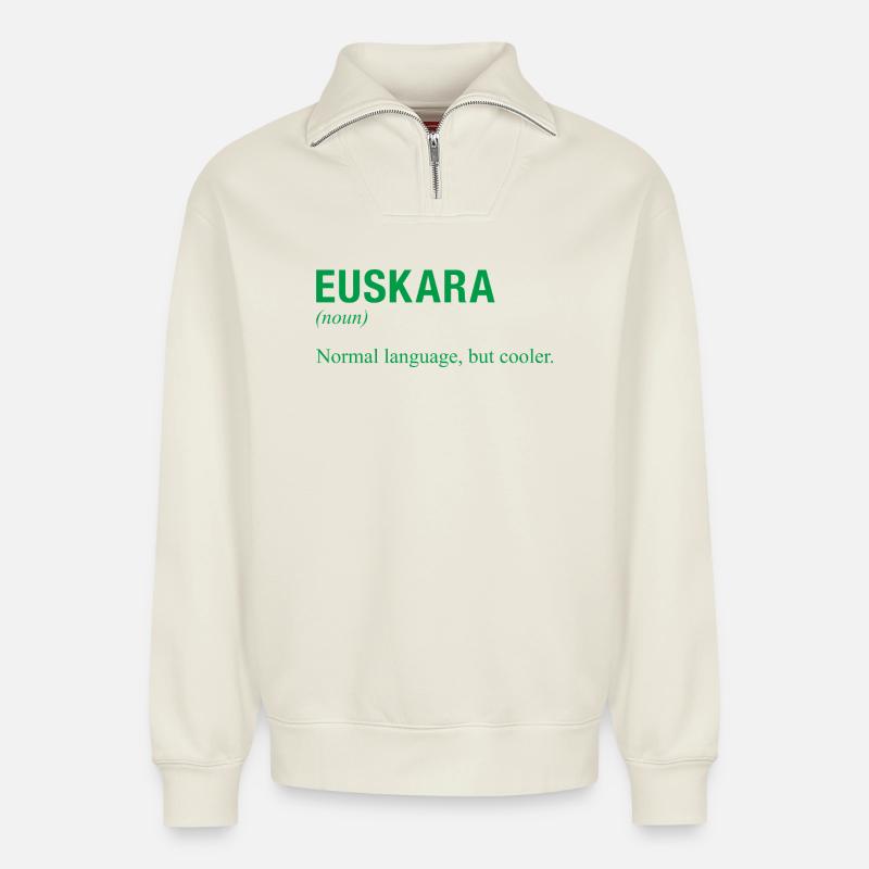Basque language - Relaxed Unisex Organic Half Zip Sweatshirt – by SPREAD - off white