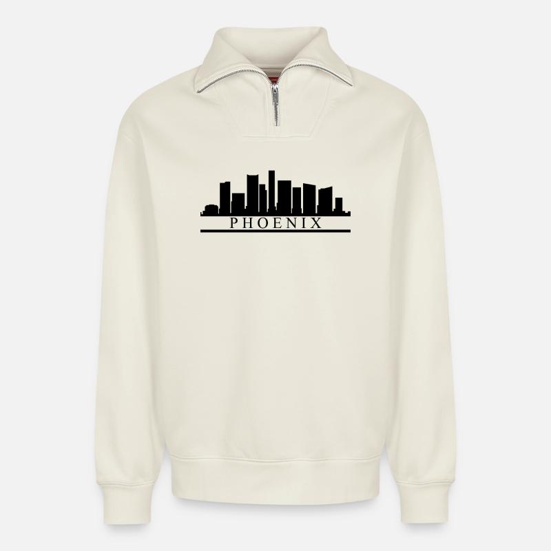 Skyline Phoenix - Relaxed Unisex Organic Half Zip Sweatshirt – von SPREAD - Naturweiß