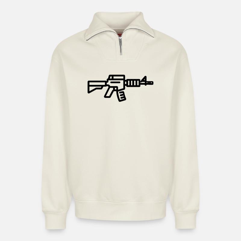 Waffe - Relaxed Unisex Organic Half Zip Sweatshirt – von SPREAD - Naturweiß