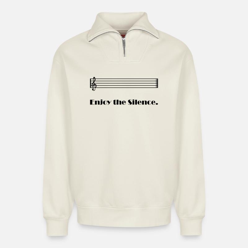 Profitez du silence - Sweat unisexe décontracté en coton biologique à demi-zip – de SPREAD - blanc cassé