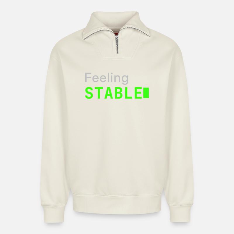 Feeling Stable | Developer mood - Relaxed Unisex Organic Half Zip Sweatshirt – von SPREAD - Naturweiß