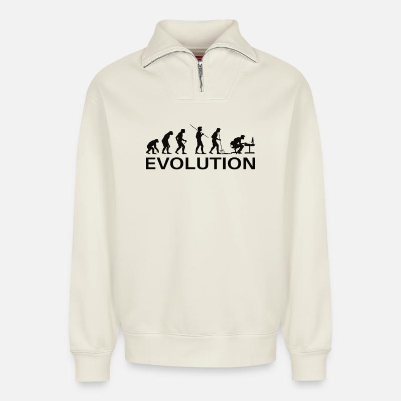 Evolution Gamer | Computer Freak Nerd PC - Relaxed Unisex Organic Half Zip Sweatshirt – von SPREAD - Naturweiß