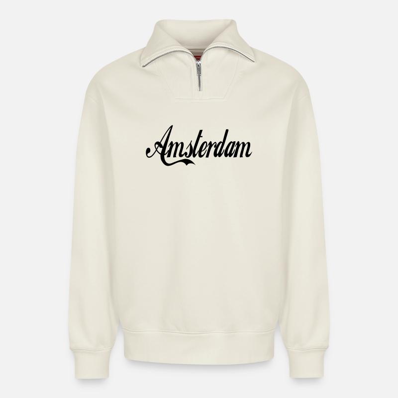 Amsterdam - Relaxed Unisex Organic Half Zip Sweatshirt – by SPREAD - off white