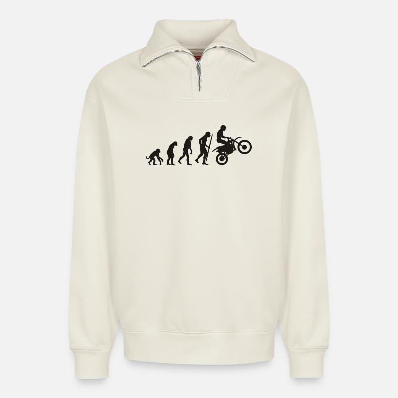 Evolution moto - Sweat unisexe décontracté en coton biologique à demi-zip – de SPREAD - blanc cassé