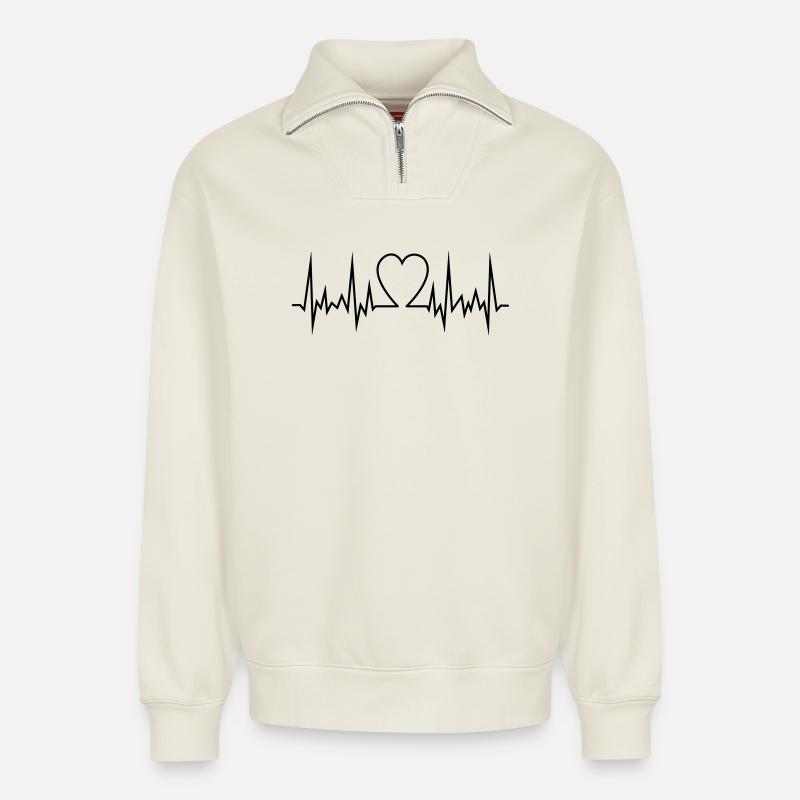 Herz Frequent - Relaxed Unisex Organic Half Zip Sweatshirt – von SPREAD - Naturweiß