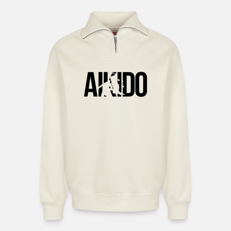aikido - Relaxed Unisex Organic Half Zip Sweatshirt – by SPREAD - off white