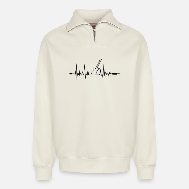 Wave Gitarre mit Klinkenstecker-Enden - Relaxed Unisex Organic Half Zip Sweatshirt – von SPREAD - Naturweiß