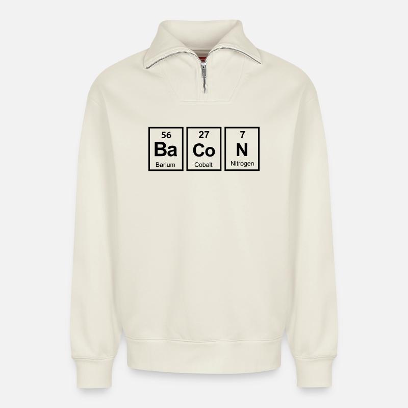 bacon - Relaxed Unisex Organic Half Zip Sweatshirt – by SPREAD - off white