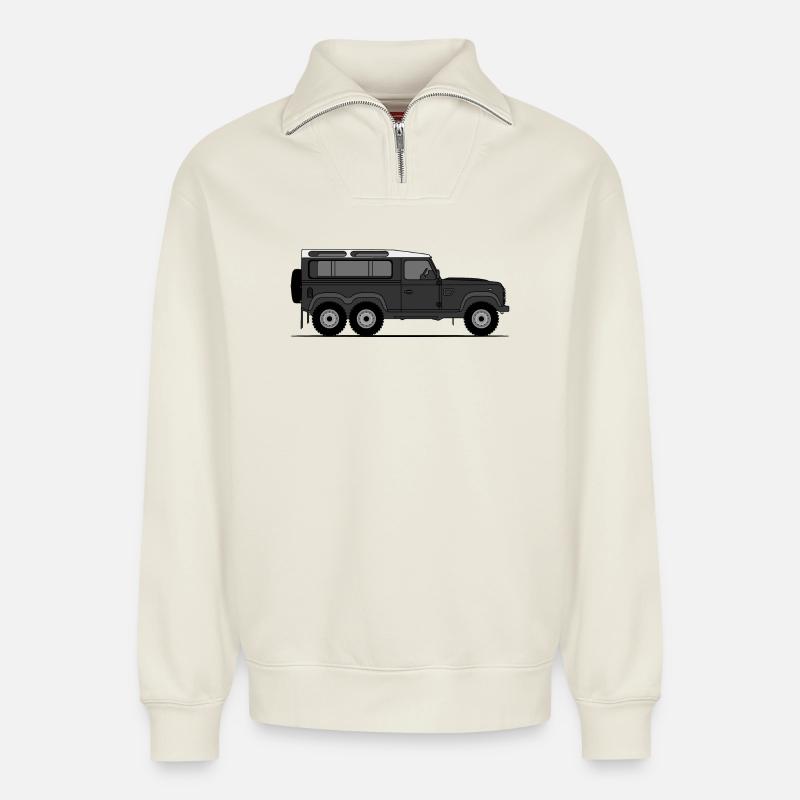 Defender 6x6 Black - Relaxed Unisex Organic Half Zip Sweatshirt – von SPREAD - Naturweiß