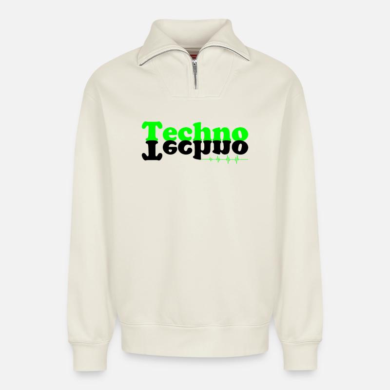 Techno kontiki - Sweat unisexe décontracté en coton biologique à demi-zip – de SPREAD - blanc cassé