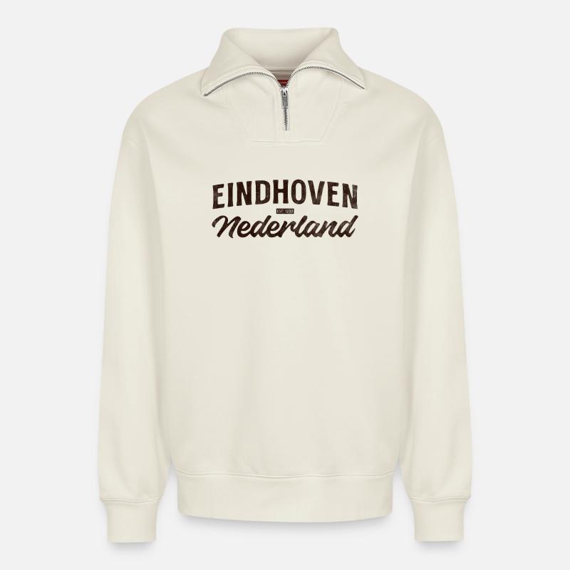 Eindhoven Nederland Script Logo - Relaxed Unisex Organic Half Zip Sweatshirt – von SPREAD - Naturweiß
