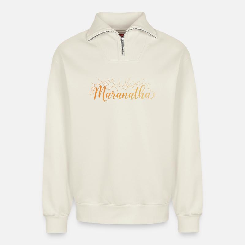 Maranatha - Relaxed Unisex Organic Half Zip Sweatshirt – von SPREAD - Naturweiß