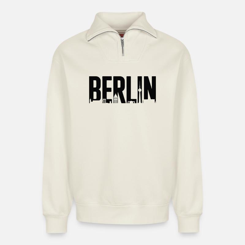Berliner Skyline-Silhouette - Relaxed Unisex Organic Half Zip Sweatshirt – von SPREAD - Naturweiß