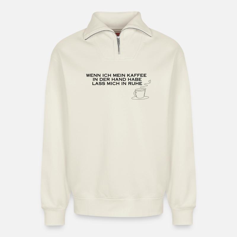 Café à la main - Sweat unisexe décontracté en coton biologique à demi-zip – de SPREAD - blanc cassé