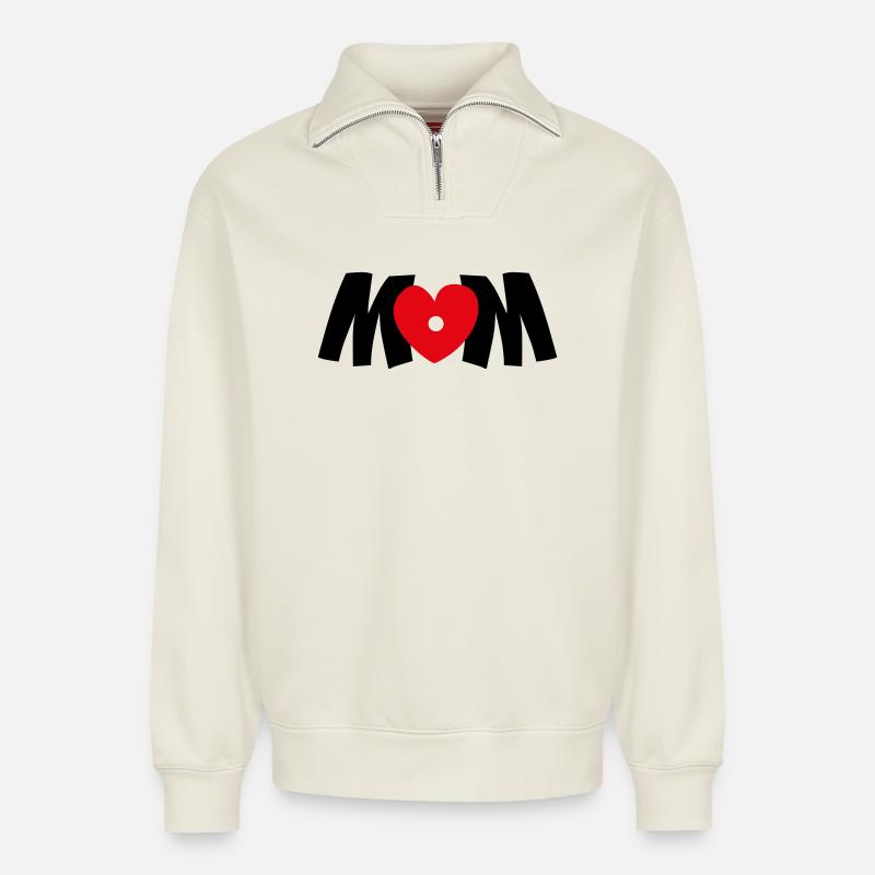 Mama Herz - Relaxed Unisex Organic Half Zip Sweatshirt – von SPREAD - Naturweiß