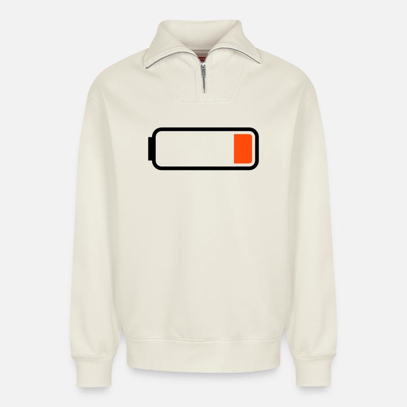 Batterie plat - Sweat unisexe décontracté en coton biologique à demi-zip – de SPREAD - blanc cassé