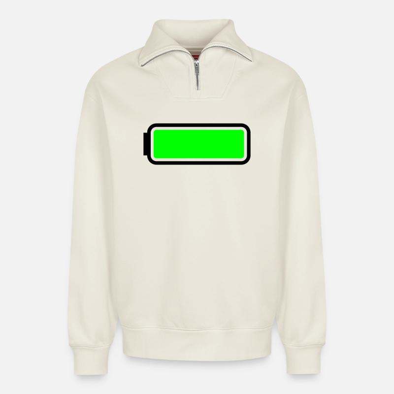 Batterie voll - Relaxed Unisex Organic Half Zip Sweatshirt – von SPREAD - Naturweiß