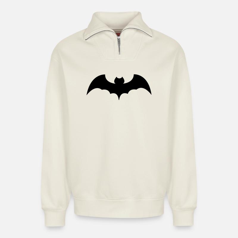 bat - Relaxed Unisex Organic Half Zip Sweatshirt – by SPREAD - off white