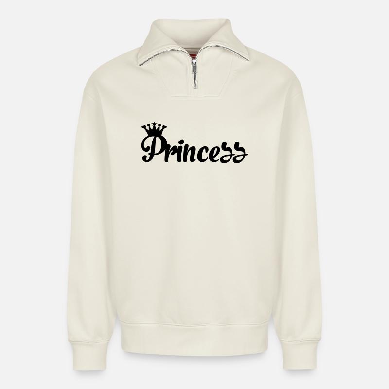 Princess - Sweat unisexe décontracté en coton biologique à demi-zip – de SPREAD - blanc cassé