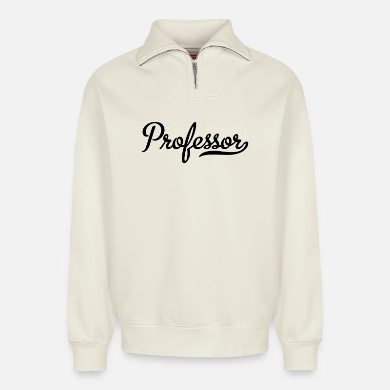 professeur - Sweat unisexe décontracté en coton biologique à demi-zip – de SPREAD - blanc cassé