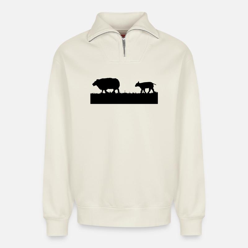 Oveja - Sweat unisexe décontracté en coton biologique à demi-zip – de SPREAD - blanc cassé