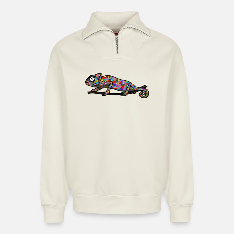 Cameleon - Relaxed Unisex Organic Half Zip Sweatshirt – von SPREAD - Naturweiß