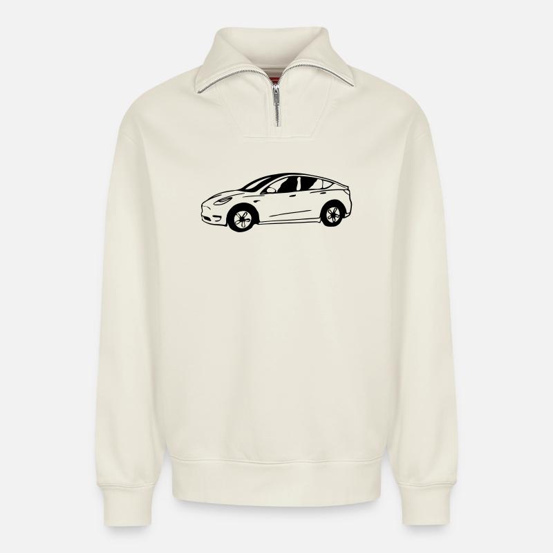 Model Y drawn schematically - Relaxed Unisex Organic Half Zip Sweatshirt – by SPREAD - off white