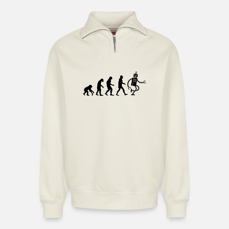 evolution robot - Relaxed Unisex Organic Half Zip Sweatshirt – von SPREAD - Naturweiß