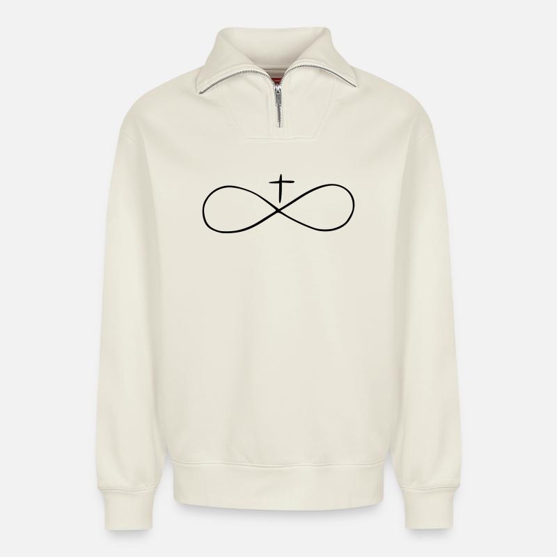 infinitely - Relaxed Unisex Organic Half Zip Sweatshirt – by SPREAD - off white