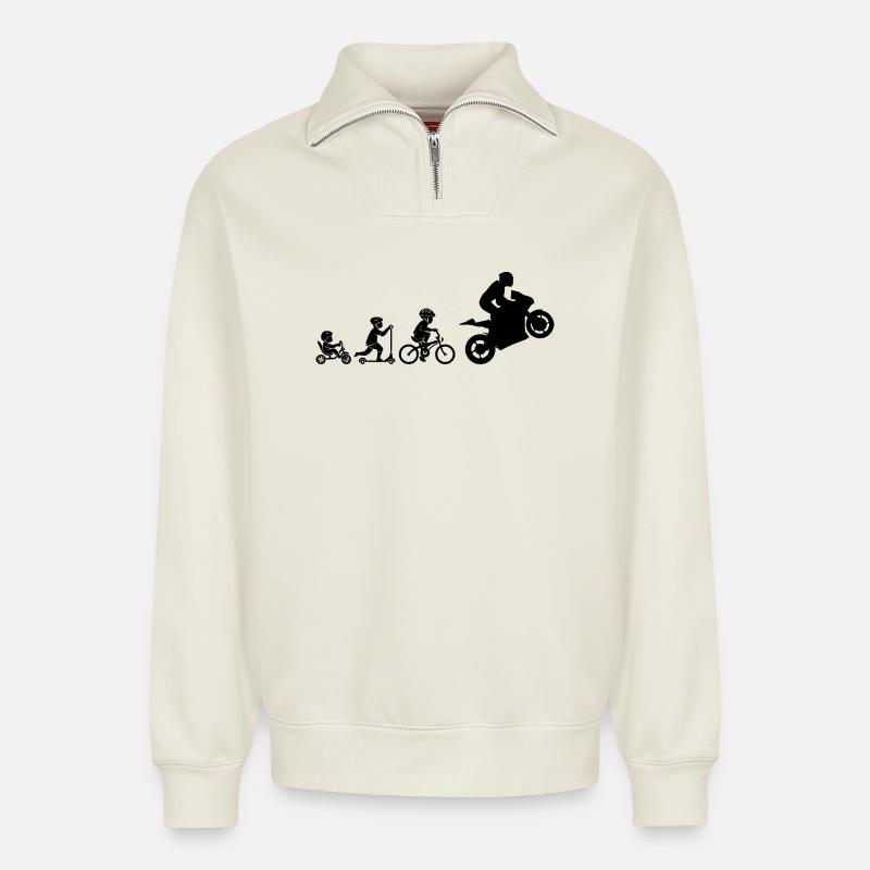 MOTORRADENTWICKLUNG - Relaxed Unisex Organic Half Zip Sweatshirt – von SPREAD - Naturweiß