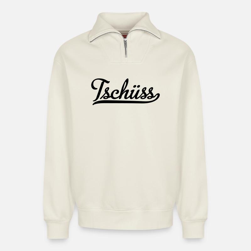 tschüss - Relaxed Unisex Organic Half Zip Sweatshirt – von SPREAD - Naturweiß