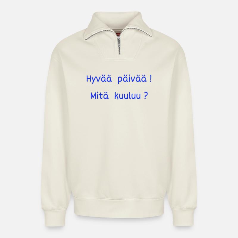 FINNISCHE Begrüßung - Relaxed Unisex Organic Half Zip Sweatshirt – von SPREAD - Naturweiß