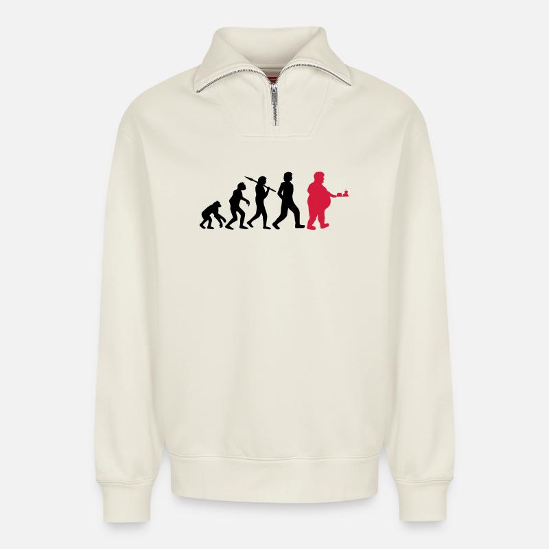 Évolution de la restauration rapide - Sweat unisexe décontracté en coton biologique à demi-zip – de SPREAD - blanc cassé