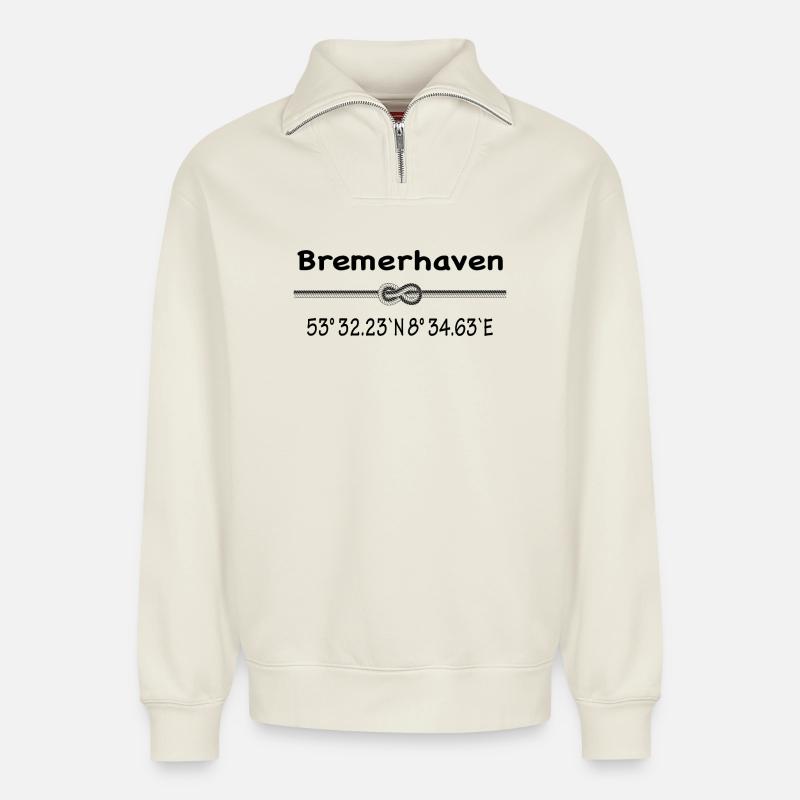 Bremerhaven - Relaxed Unisex Organic Half Zip Sweatshirt – von SPREAD - Naturweiß