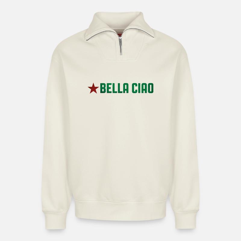 Partisan Singing - Relaxed Unisex Organic Half Zip Sweatshirt – by SPREAD - off white