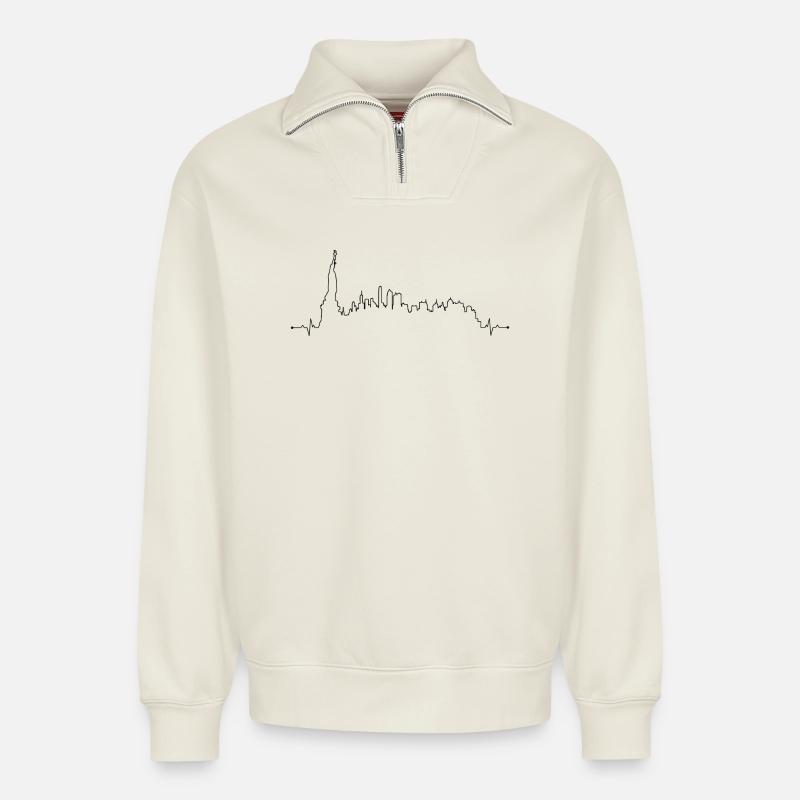 design_missing_request - Sweat unisexe décontracté en coton biologique à demi-zip – de SPREAD - blanc cassé