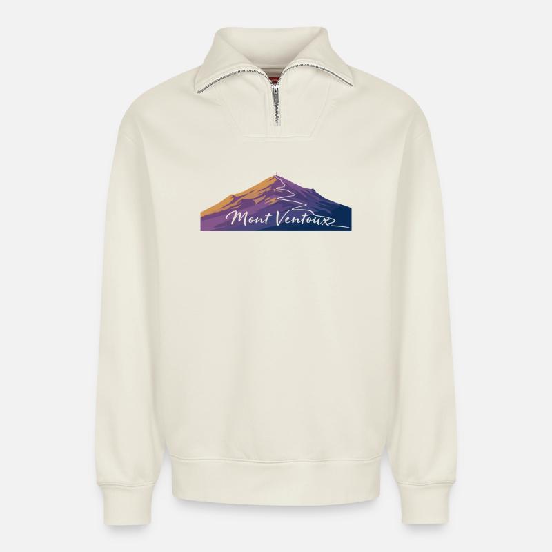 Lebendige Berglandschaft Illustration - Relaxed Unisex Organic Half Zip Sweatshirt – von SPREAD - Naturweiß