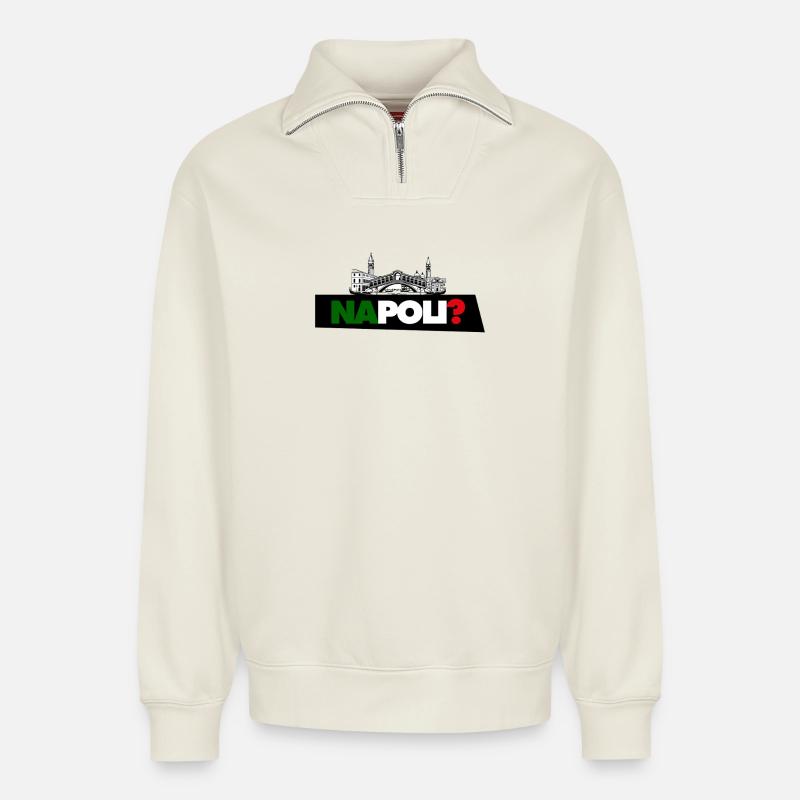 Neapel? - Relaxed Unisex Organic Half Zip Sweatshirt – von SPREAD - Naturweiß