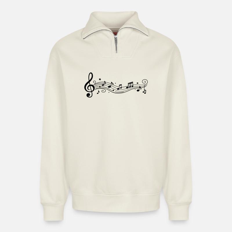 Musical Notes Melody Clefs - Relaxed Unisex Organic Half Zip Sweatshirt – by SPREAD - off white