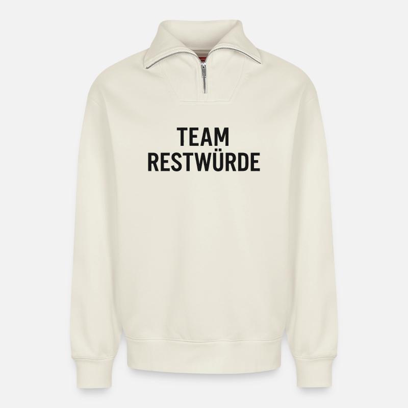 Team Restwürde - Relaxed Unisex Organic Half Zip Sweatshirt – von SPREAD - Naturweiß