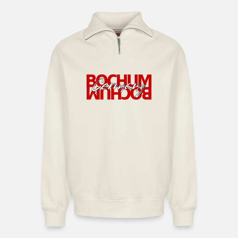 Bochum Germany Script Overlay - Relaxed Unisex Organic Half Zip Sweatshirt – von SPREAD - Naturweiß