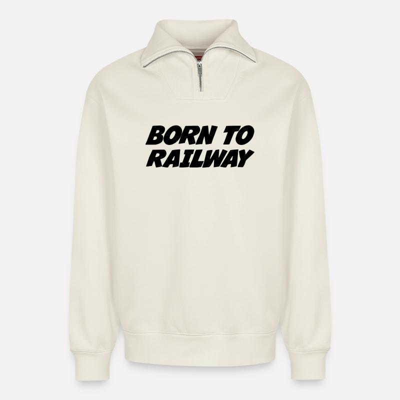 Eisenbahner / Eisenbahnen / Eisenbahn / Bahn - Relaxed Unisex Organic Half Zip Sweatshirt – von SPREAD - Naturweiß