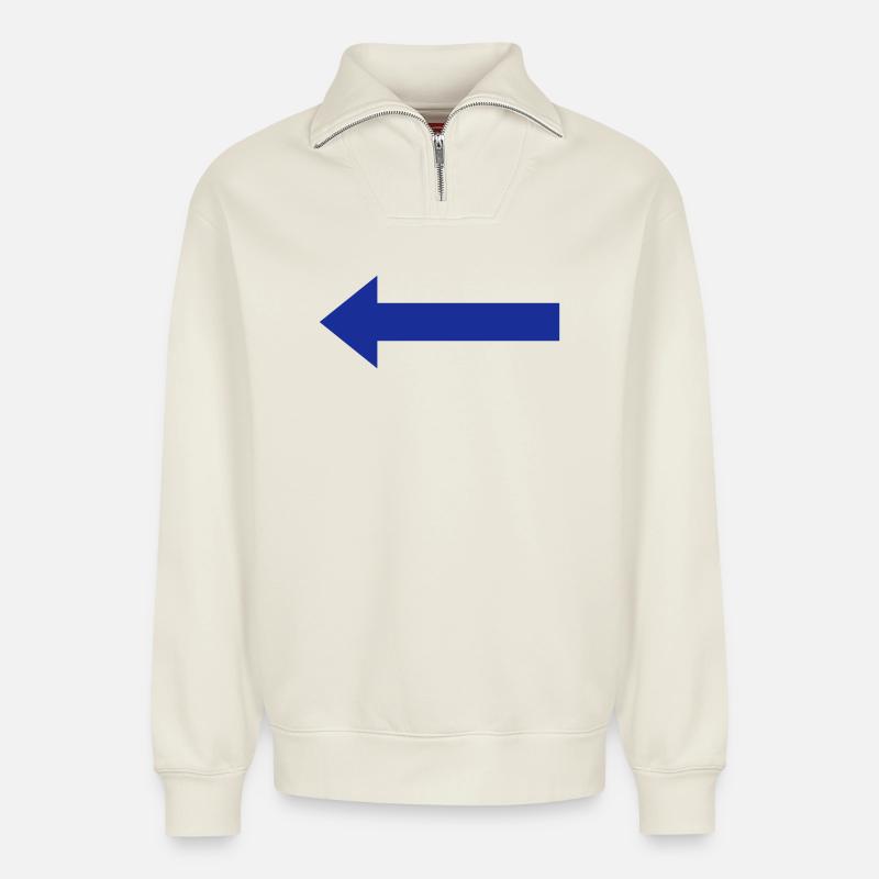 Flèche gauche bleue - Sweat unisexe décontracté en coton biologique à demi-zip – de SPREAD - blanc cassé